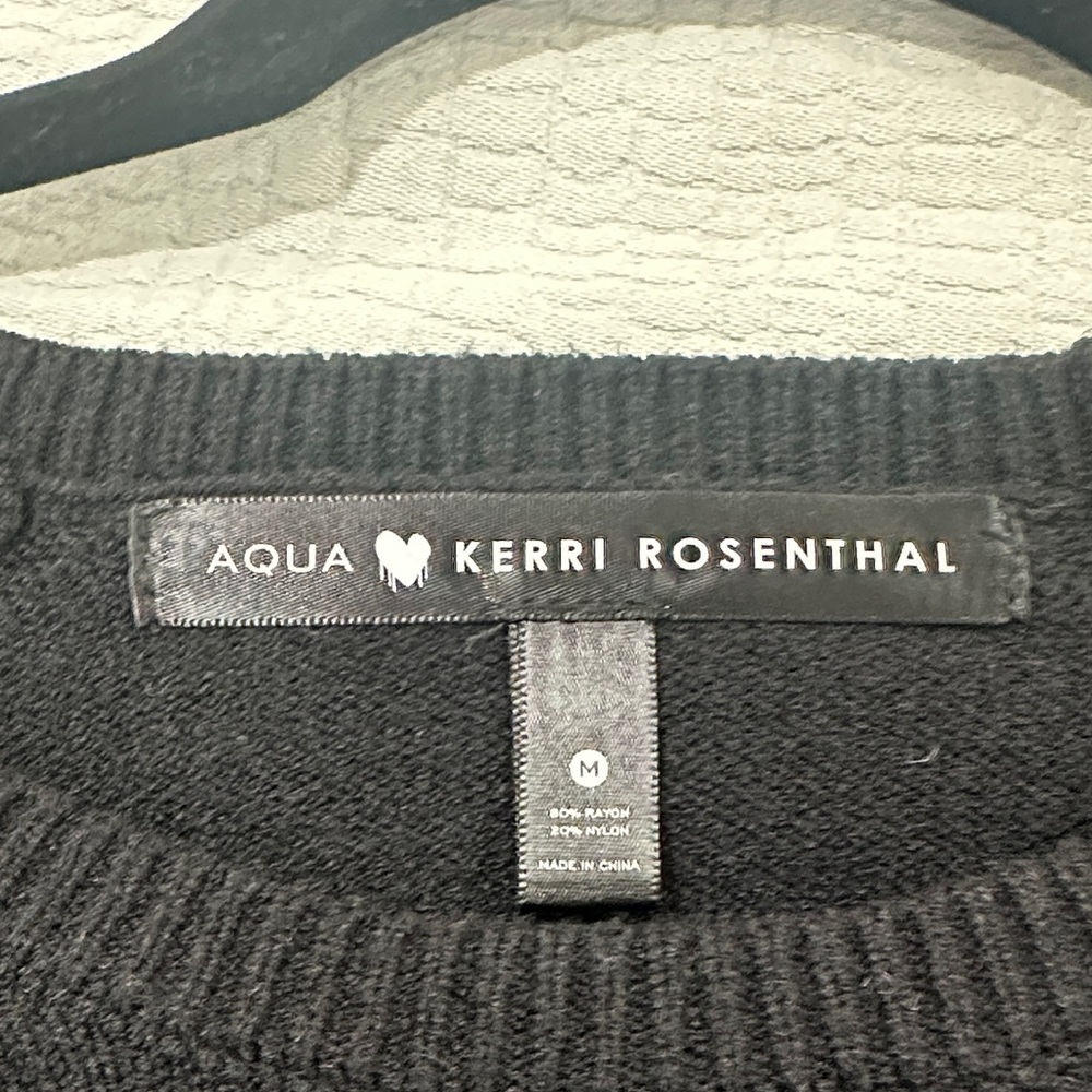 Aqua  x Kerri Rosenthal Black Crewneck Sweater with White Heart Patch - Picture 3 of 6
